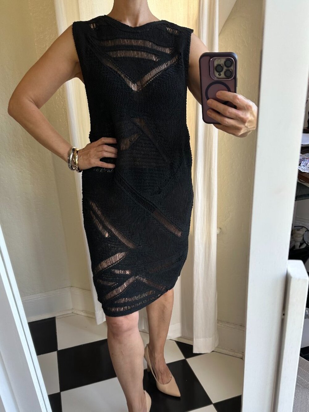 H&M Divided Black Open Knit Sheer Cutout Sleeveless Midi Dress Size S